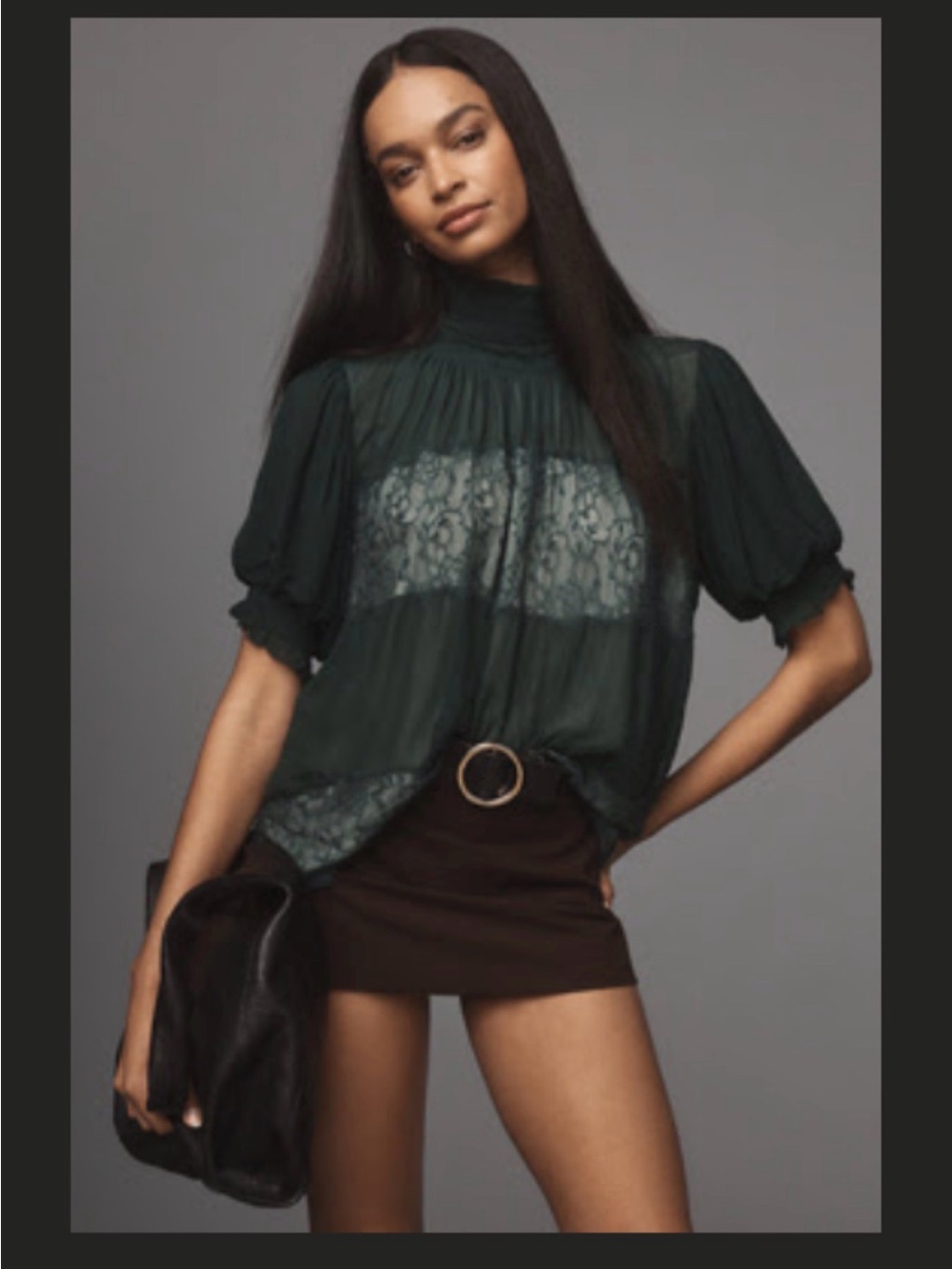 BY ANTHROPOLOGIE HIGH-NECK LACE SWING BLOUSE GREEN NWT